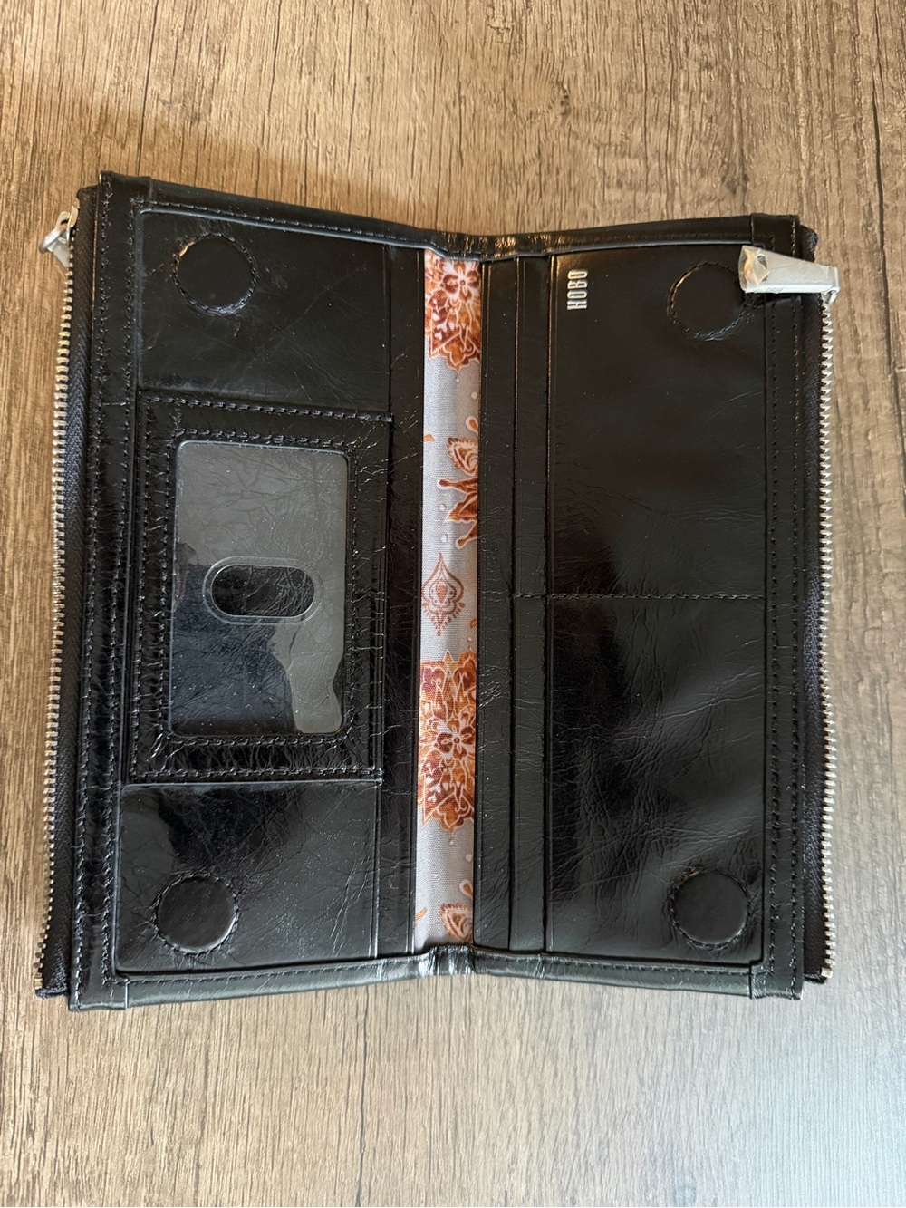 HOBO Black Patent Zip-Around Wallet with ID Window